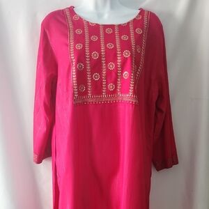 Embroidered Pink Long Sleeve Tunic